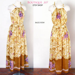 Gold Semi Sheer Boho Style Long Maxi Dress